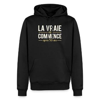 La vraie vie commence après 50ans anniversaire - Sweat à capuche Premium bio Homme - noir - Devant - Nico (187cm)