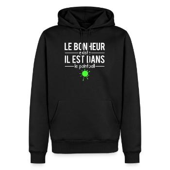 Le bonheur existe il est dans le paintball - Sweat à capuche Premium bio Homme - noir - Devant - Nico (187cm)