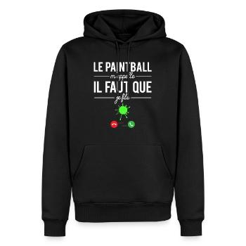 Le paintball m'appelle il faut que je file humour - Sweat à capuche Premium bio Homme - noir - Devant - Nico (187cm)