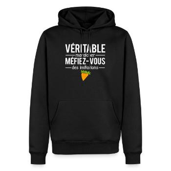 Véritable maraîcher blague maraîcher humour - Sweat à capuche Premium bio Homme - noir - Devant - Nico (187cm)