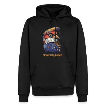 Oiseau cool avec style : Quoi de neuf, les gars ? - Sweat à capuche Premium bio Homme - noir - Devant - Nico (187cm)