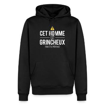 Homme de mauvaise humeur cadeau homme humour - Sweat à capuche Premium bio Homme - noir - Devant - Nico (187cm)