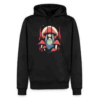 Das Pilzmädchen und Pilze im Wald - Männer Premium Bio Hoodie - Schwarz - Vorne - Nico (187cm)