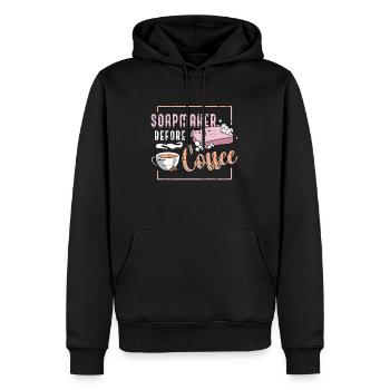 Soapmaker Before Coffee Soap Crafting Coffee Lover - Men’s Premium Organic Hoodie - black - Front - Nico (187cm)