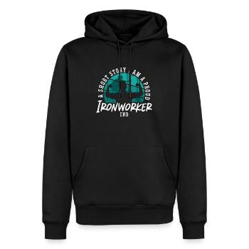 Ferronnier d’art Une histoire courte Je suis un fier métallurgiste - Sweat à capuche Premium bio Homme - noir - Devant - Nico (187cm)
