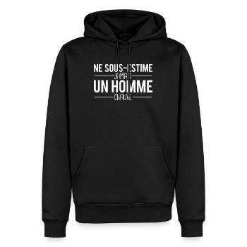 Ne sous estime jamais un homme chauve cheveux - Sweat à capuche Premium bio Homme - noir - Devant - Nico (187cm)