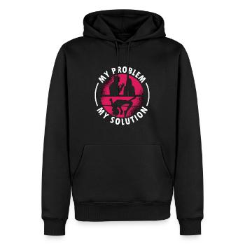 Saut en hauteur Mon problème Mon pictogramme Maman Saut à la perche - Sweat à capuche Premium bio Homme - noir - Devant - Nico (187cm)