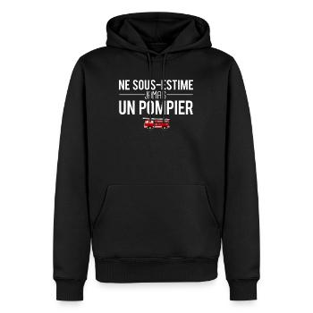 Ne sous estime jamais un pompier métier profession - Sweat à capuche Premium bio Homme - noir - Devant - Nico (187cm)