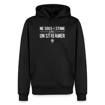 Ne sous estime jamais un streamer streaming humour - Sweat à capuche Premium bio Homme - noir - Devant - Nico (187cm)