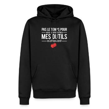 Pas le temps outils bricolage bricoleur humour - Sweat à capuche Premium bio Homme - noir - Devant - Nico (187cm)