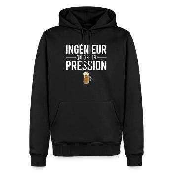 Ingénieur qui gère la pression bière humour - Sweat à capuche Premium bio Homme - noir - Devant - Nico (187cm)