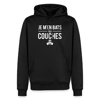 Je m'en bats les couches bientôt papa 2024 - Sweat à capuche Premium bio Homme - noir - Devant - Nico (187cm)