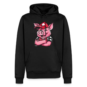 Drapeau et cochon suisse - Sweat à capuche Premium bio Homme - noir - Devant - Nico (187cm)