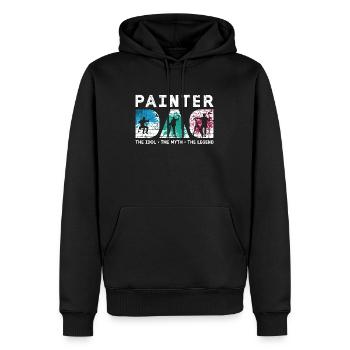 Peintre Papa L’idole Le mythe Le peintre en bâtiment - Sweat à capuche Premium bio Homme - noir - Devant - Nico (187cm)