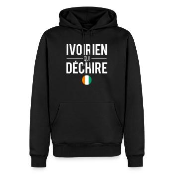 Ivoirien qui déchire drapeau côte d'ivoire humour - Sweat à capuche Premium bio Homme - noir - Devant - Nico (187cm)