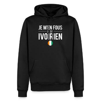 Je m'en fous je suis ivoirien côte d'ivoire humour - Sweat à capuche Premium bio Homme - noir - Devant - Nico (187cm)
