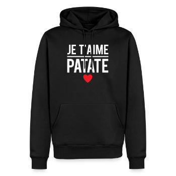 Je t'aime patate blague couple humour - Sweat à capuche Premium bio Homme - noir - Devant - Nico (187cm)