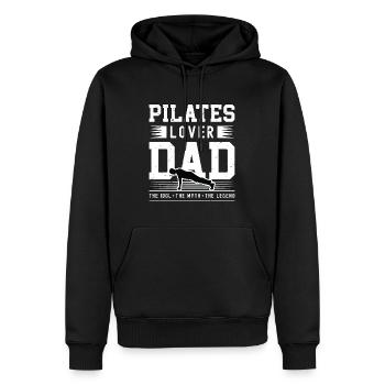 Pilates L’amant Papa L’idole Le mythe Coach de Pilates - Sweat à capuche Premium bio Homme - noir - Devant - Nico (187cm)