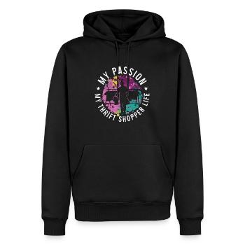 Friperie Ma passion Ma friperie Puces - Sweat à capuche Premium bio Homme - noir - Devant - Nico (187cm)