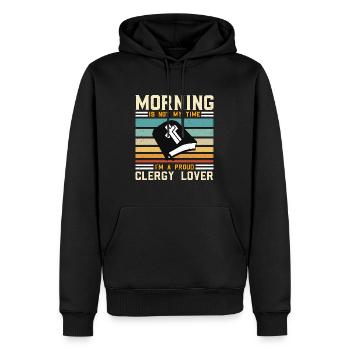 Le matin n’est pas mon heure, je suis pasteur - Sweat à capuche Premium bio Homme - noir - Devant - Nico (187cm)