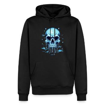 Ein blauer schmelzender Totenkopf - Männer Premium Bio Hoodie - Schwarz - Vorne - Nico (187cm)