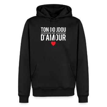 Ton doudou d'amour blague saint valentin humour - Sweat à capuche Premium bio Homme - noir - Devant - Nico (187cm)