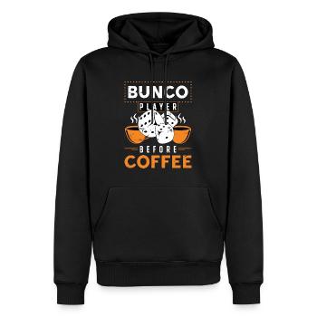 Joueur de Bunco avant la soirée de jeu du café Amateur de café - Sweat à capuche Premium bio Homme - noir - Devant - Nico (187cm)