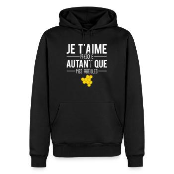Je t'aime presque autant que mes abeilles ruche - Sweat à capuche Premium bio Homme - noir - Devant - Nico (187cm)