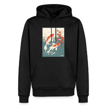 Parodie japanisches Werbeplakat Koi-Fisch - Männer Premium Bio Hoodie - Schwarz - Vorne - Nico (187cm)