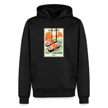 Parody Japanese Advertising Poster: Waves of Sushi - Men’s Premium Organic Hoodie - black - Front - Nico (187cm)