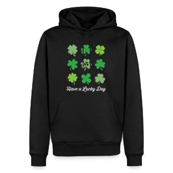 Passez un jour de chance - Sweat à capuche Premium bio Homme - noir - Devant - Nico (187cm)