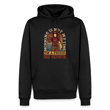 Chef pompier Le matin n’est pas mon heure pompier - Sweat à capuche Premium bio Homme - noir - Devant - Nico (187cm)