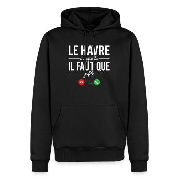 Le havre m'appelle il faut que je file france - Sweat à capuche Premium bio Homme - noir - Devant - Nico (187cm)