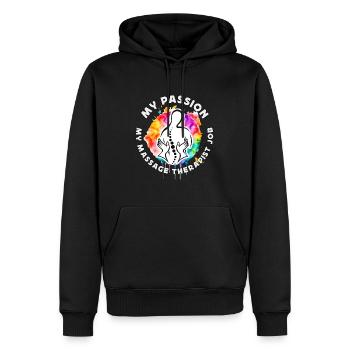 Massothérapeute Ma passion Ma massothérapie - Sweat à capuche Premium bio Homme - noir - Devant - Nico (187cm)