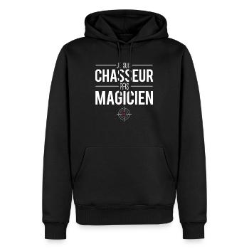 Je suis chasseur pas magicien chasse humour - Sweat à capuche Premium bio Homme - noir - Devant - Nico (187cm)