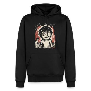 Willkommen im Horror Platz, demotivierend positiv - Männer Premium Bio Hoodie - Schwarz - Vorne - Nico (187cm)
