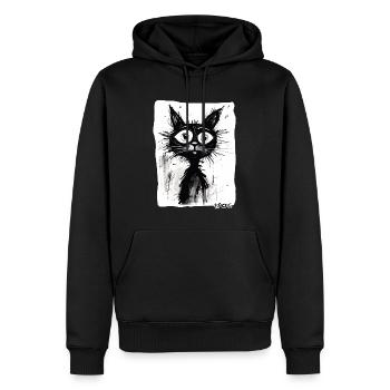 Coole Zeichnung einer Cartoon Katze - Männer Premium Bio Hoodie - Schwarz - Vorne - Nico (187cm)