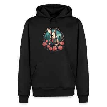Lapin avec des roses - Sweat à capuche Premium bio Homme - noir - Devant - Nico (187cm)