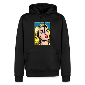 Cartoon Pop Art : Femme blonde en action - Sweat à capuche Premium bio Homme - noir - Devant - Nico (187cm)