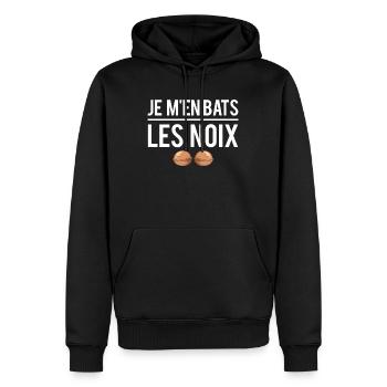 Je m'en bats les noix je m'en fous rien à foutre - Sweat à capuche Premium bio Homme - noir - Devant - Nico (187cm)
