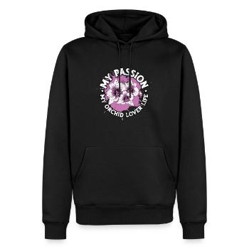 Amoureux des orchidées Ma passion Mon jardinier amoureux des orchidées - Sweat à capuche Premium bio Homme - noir - Devant - Nico (187cm)