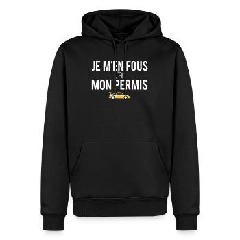 Je m'en fous j'ai mon permis jeune conducteur - Sweat à capuche Premium bio Homme - noir - Devant - Nico (187cm)