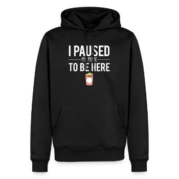 J'ai mis mon film en pause pour être ici cinéma - Sweat à capuche Premium bio Homme - noir - Devant - Nico (187cm)