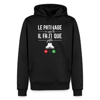 Le patinage m'appelle il faut que je file patiner - Sweat à capuche Premium bio Homme - noir - Devant - Nico (187cm)