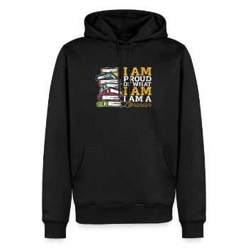 Bibliothécaire Je suis fier de ce que les bibliothécaires amoureux des livres - Sweat à capuche Premium bio Homme - noir - Devant - Nico (187cm)
