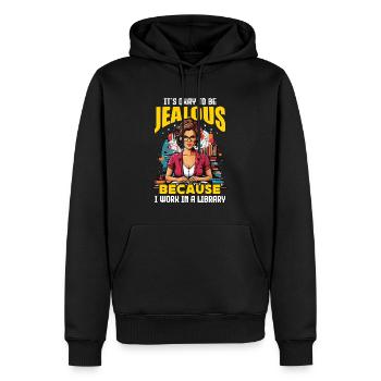 Bibliothécaire C’est normal d’être jaloux Bibliothécaire d’école - Sweat à capuche Premium bio Homme - noir - Devant - Nico (187cm)