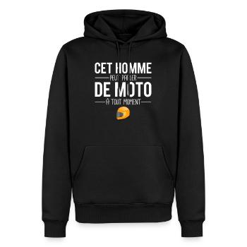 Parler de moto casque motard humour - Sweat à capuche Premium bio Homme - noir - Devant - Nico (187cm)