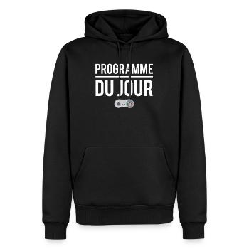 Programme du jour gamer geek humour - Sweat à capuche Premium bio Homme - noir - Devant - Nico (187cm)