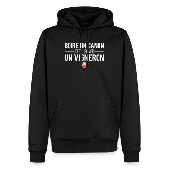 Boire du vin sauver un vigneron vigne humour - Sweat à capuche Premium bio Homme - noir - Devant - Nico (187cm)