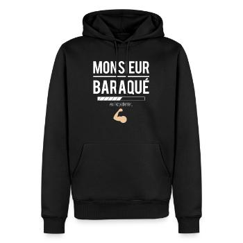 Monsieur baraqué muscle salle de sport humour - Sweat à capuche Premium bio Homme - noir - Devant - Nico (187cm)